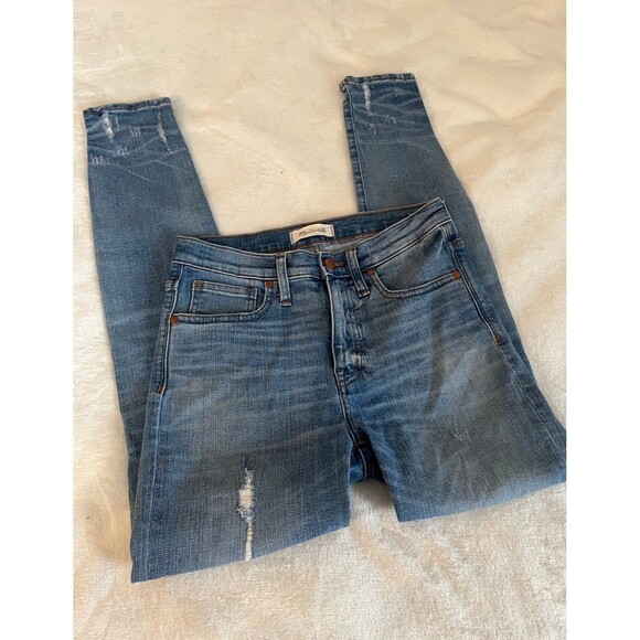 Madewell 27 9” High Rose skinny distressed with holes blue jeans - Picture 2 of 10